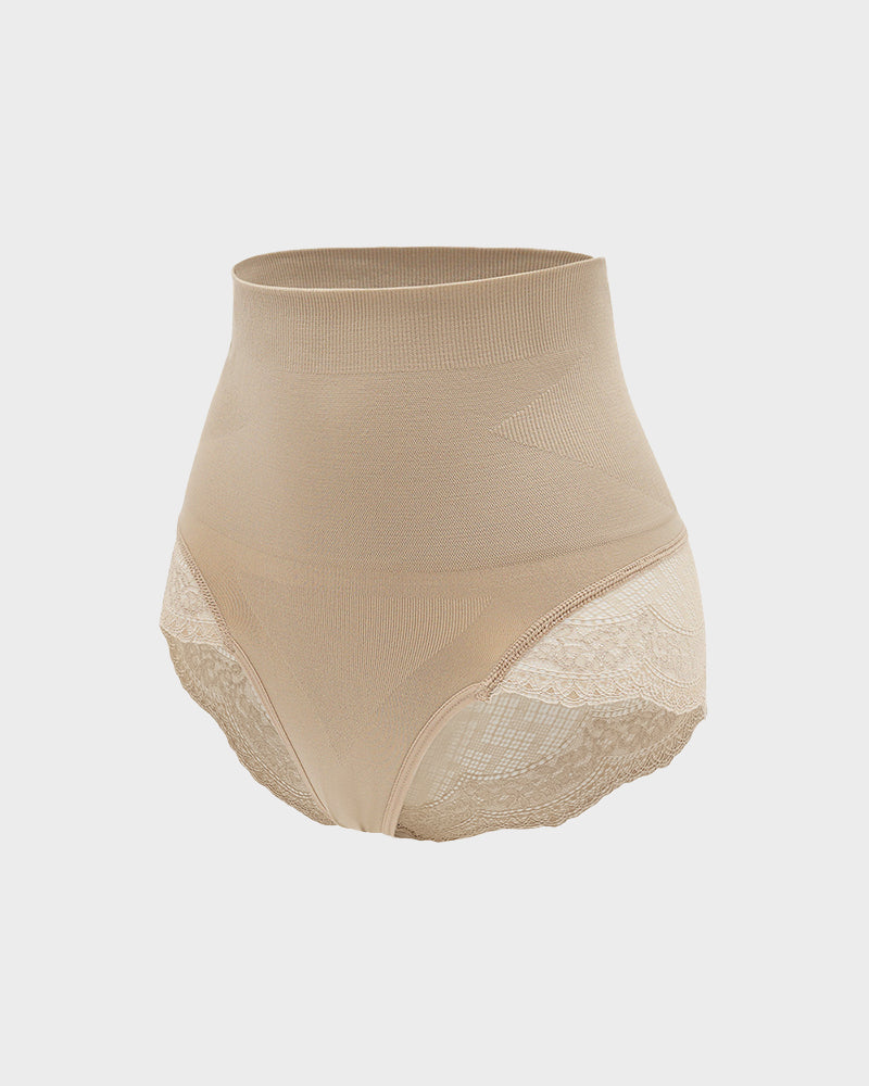 Ailovesexy - High Waist Tummy Control Lace Trim Mesh Panty