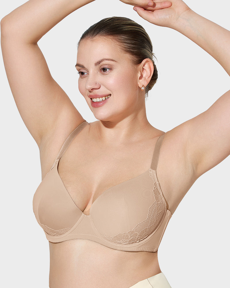 Ailovesexy - Deep V Lace Trim Full Coverage Push Up Bra