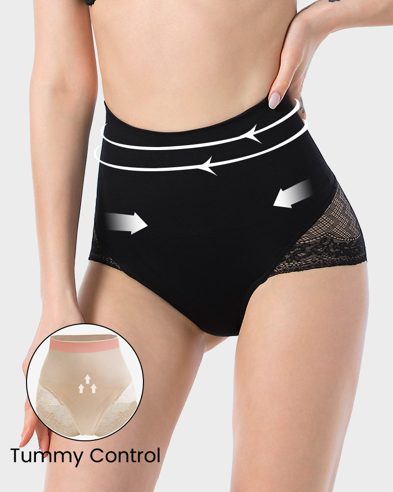 Ailovesexy - High Waist Tummy Control Lace Trim Mesh Panty