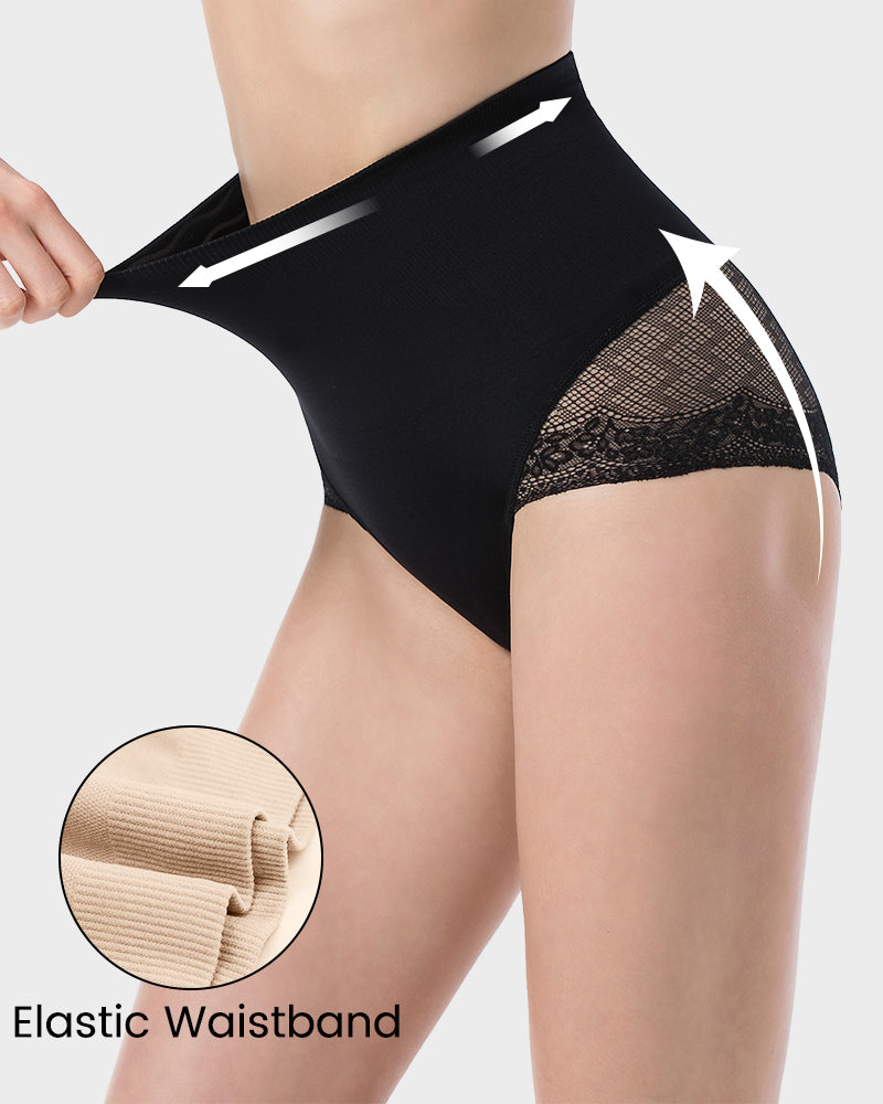 Ailovesexy - High Waist Tummy Control Lace Trim Mesh Panty