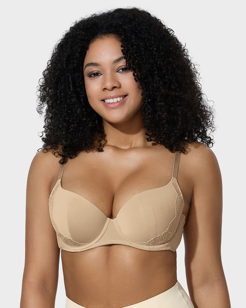 Ailovesexy - Deep V Lace Trim Full Coverage Push Up Bra