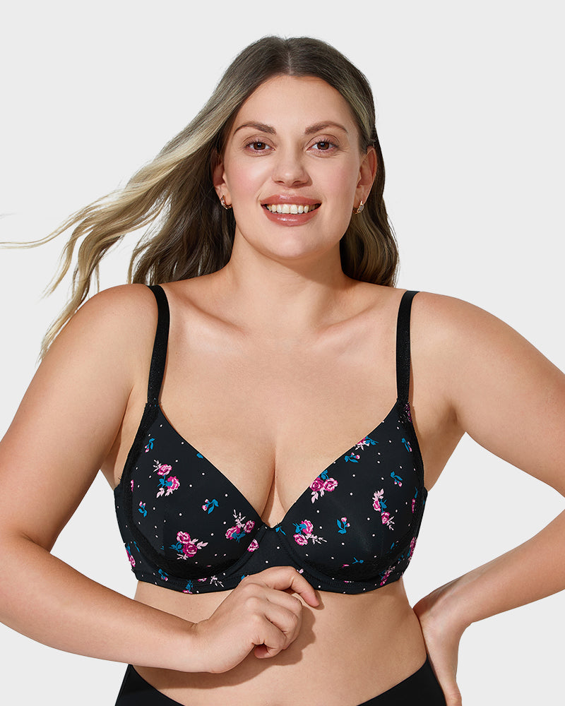 Ailovesexy - Deep V Lace Trim Full Coverage Push Up Bra