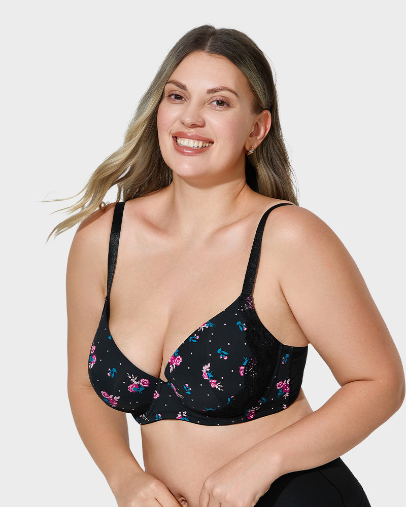 Ailovesexy - Deep V Lace Trim Full Coverage Push Up Bra