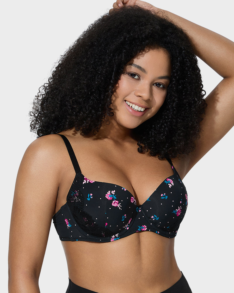 Ailovesexy - Deep V Lace Trim Full Coverage Push Up Bra