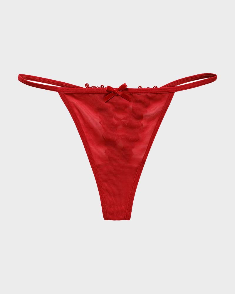 Ailovesexy - Lace-Trim Mesh V-String Panty