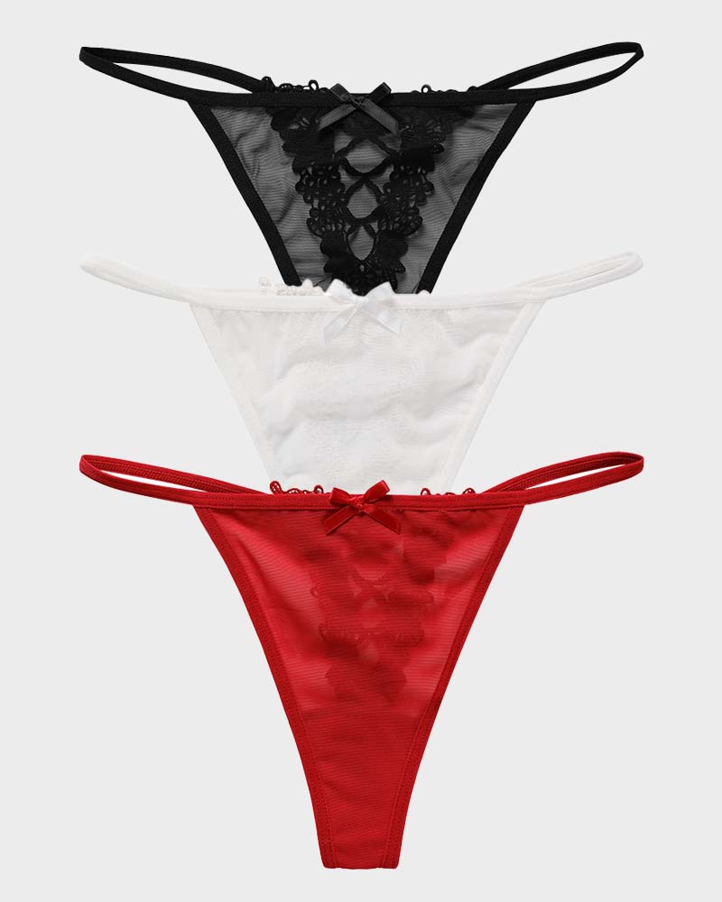 Ailovesexy - Lace-Trim Mesh V-String Panty